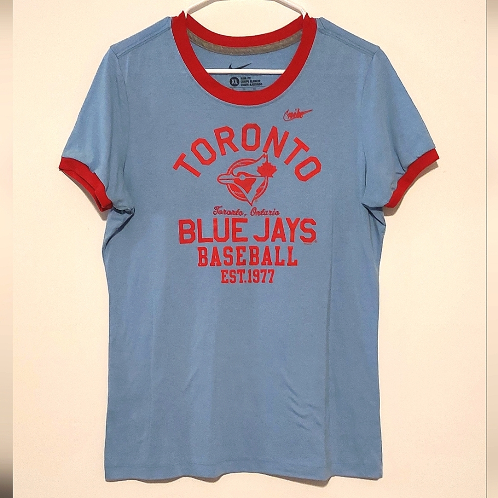 Nike Toronto Blue Jays Slim Fit Blue & Red SS Graphic Ringer T-shirt VGUC Sz. XL